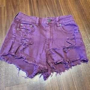 American Eagle Maroon High Waisted Ripped Shorts